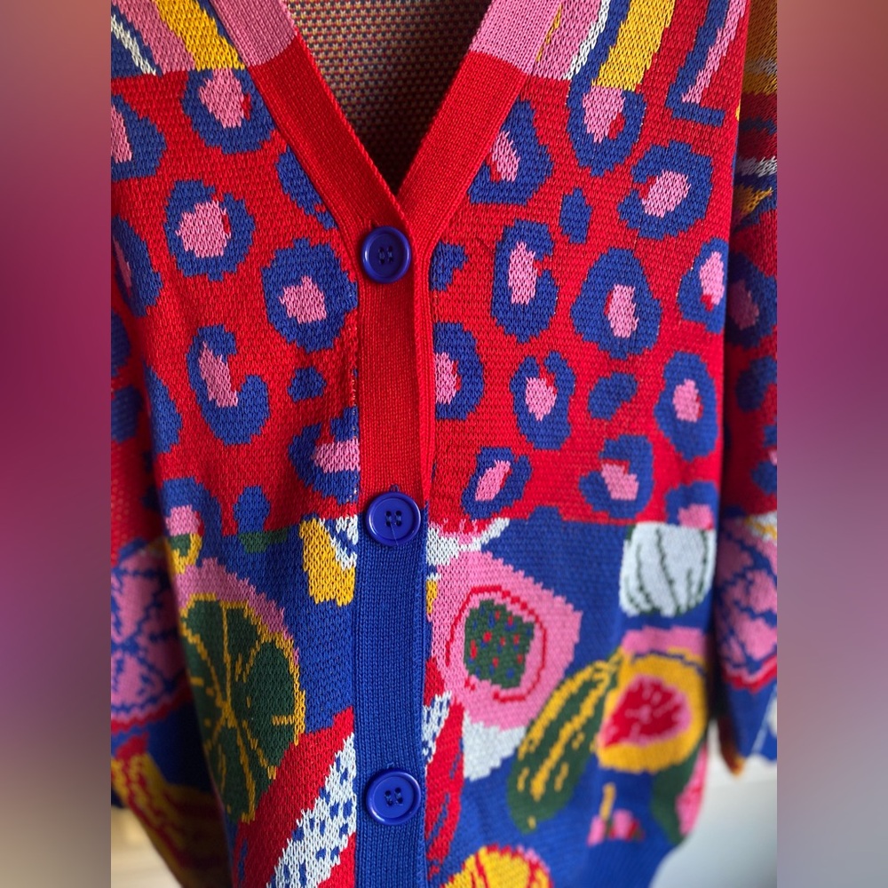 FARM Rio Multicolor Patchwork Knit Cardigan - Red, Blue, Pink, Yellow, Green - Picture 7 of 13